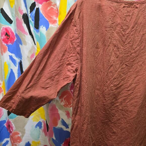 Flax 100% linen rust burnt orange shift mini dress tunic pockets 3/4 sleeve L - Picture 9 of 10